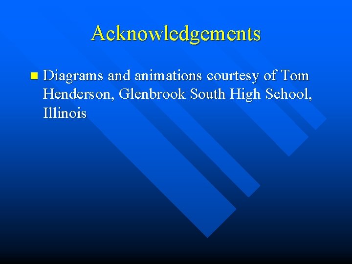 Acknowledgements n Diagrams and animations courtesy of Tom Henderson, Glenbrook South High School, Illinois