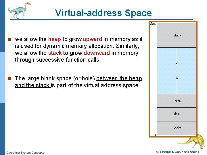 Virtual-address Space n we allow the heap to grow upward in memory as it