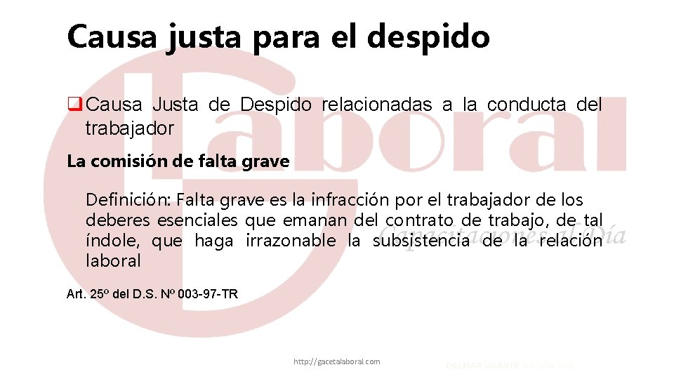 Causa justa para el despido q Causa Justa de Despido relacionadas a la conducta