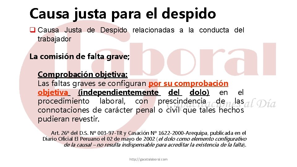 Causa justa para el despido q Causa Justa de Despido relacionadas a la conducta