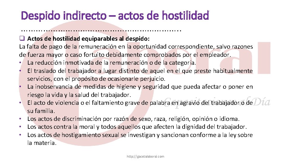 Despido indirecto – actos de hostilidad ……………………………. . q Actos de hostilidad equiparables al