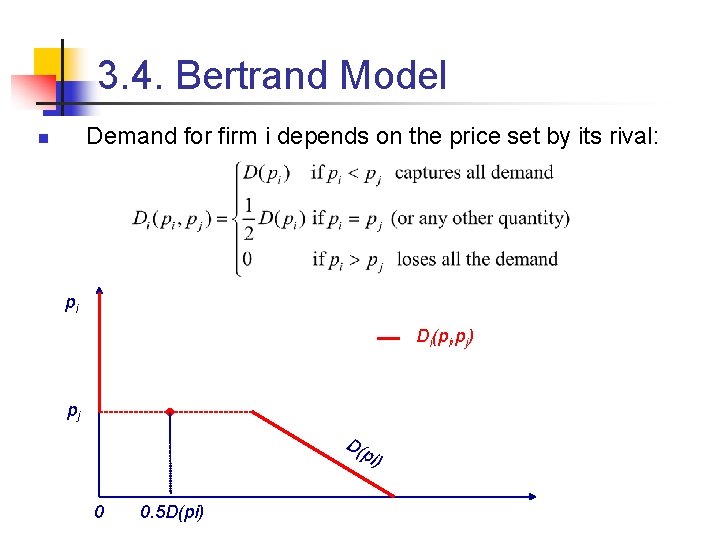 3. 4. Bertrand Model Demand for firm i depends on the price set by