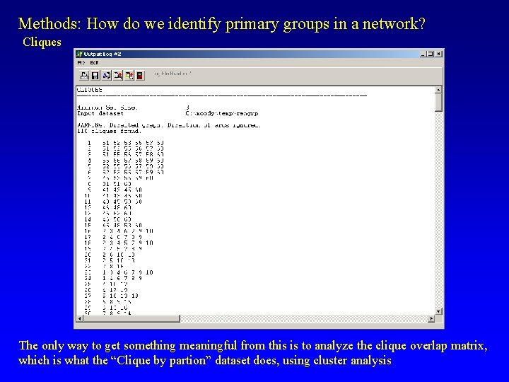 Methods: How do we identify primary groups in a network? Cliques The only way