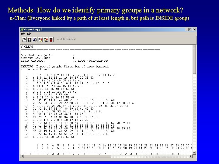 Methods: How do we identify primary groups in a network? n-Clan: (Everyone linked by