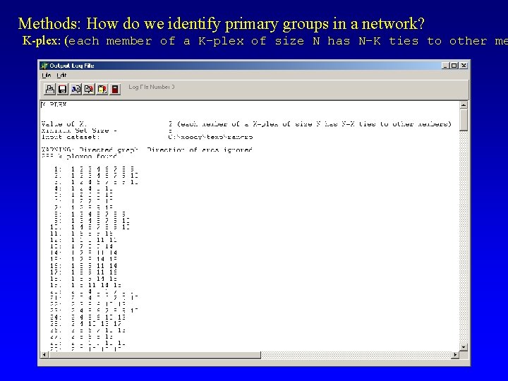 Methods: How do we identify primary groups in a network? K-plex: (each member of