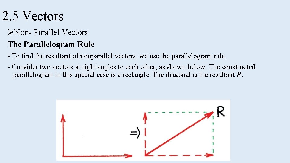 2. 5 Vectors ØNon- Parallel Vectors The Parallelogram Rule - To find the resultant