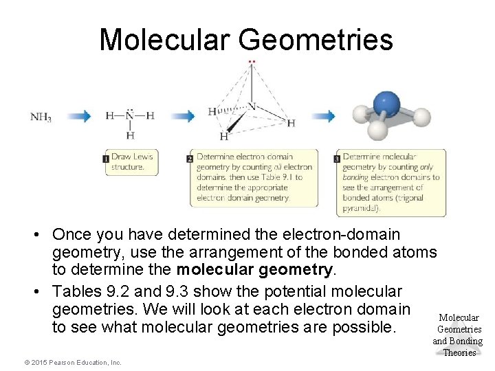 Molecular Geometries • Once you have determined the electron-domain geometry, use the arrangement of