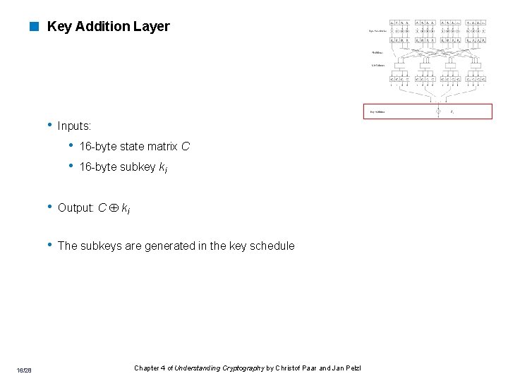< Key Addition Layer • Inputs: • 16 -byte state matrix C • 16