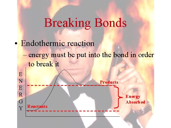 Breaking Bonds • Endothermic reaction – energy must be put into the bond in