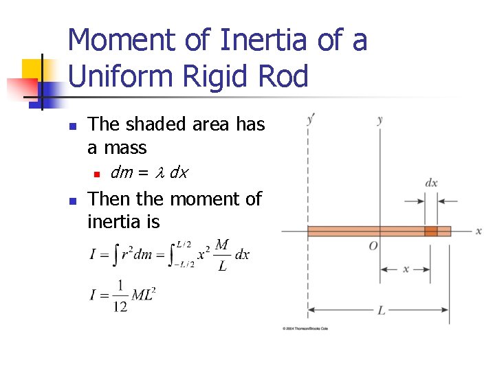 Moment of Inertia of a Uniform Rigid Rod n The shaded area has a