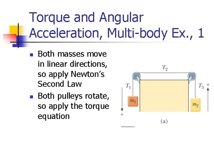 Torque and Angular Acceleration, Multi-body Ex. , 1 n n Both masses move in