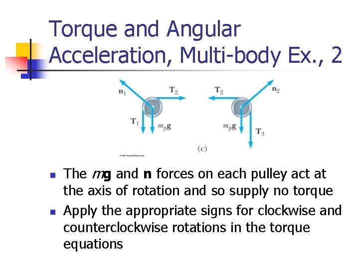Torque and Angular Acceleration, Multi-body Ex. , 2 n n The mg and n