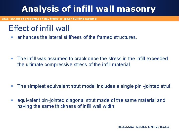Analysis of infill wall masonry Lime- enhanced properties of clay bricks as green building