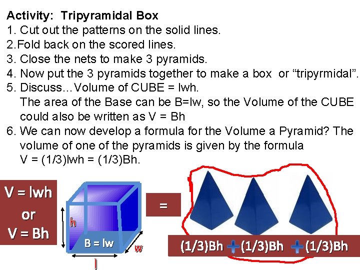 Activity: Tripyramidal Box 1. Cut out the patterns on the solid lines. 2. Fold