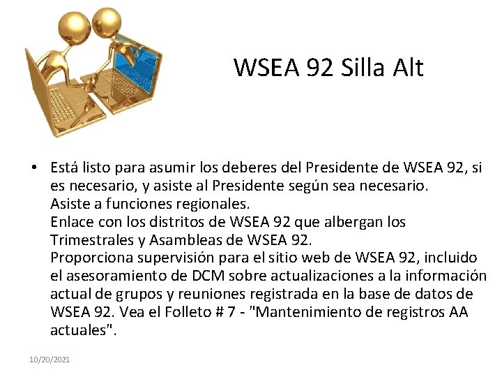 WSEA 92 Silla Alt • Está listo para asumir los deberes del Presidente de