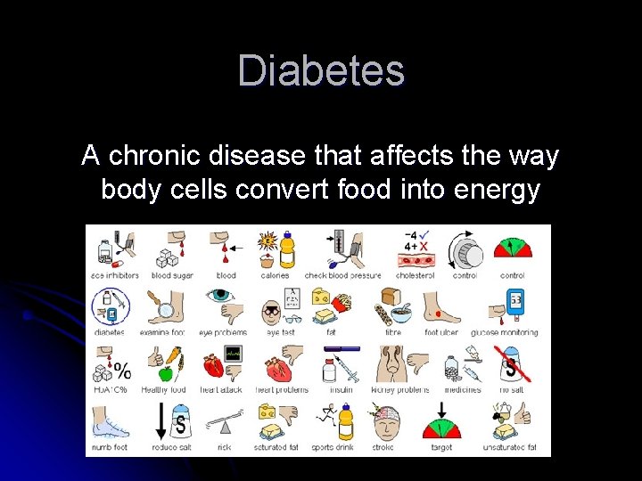 Diabetes A chronic disease that affects the way body cells convert food into energy