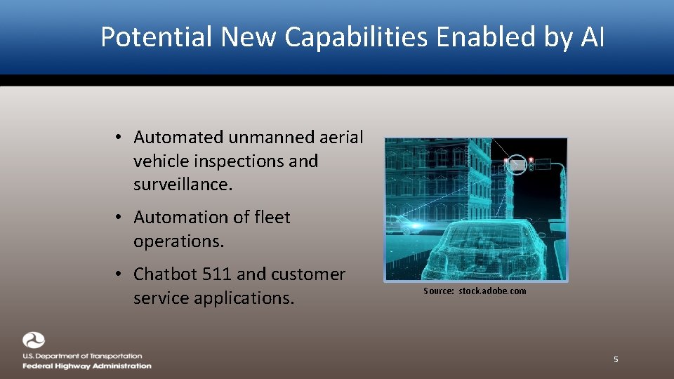 Potential New Capabilities Enabled by AI • Automated unmanned aerial vehicle inspections and surveillance.