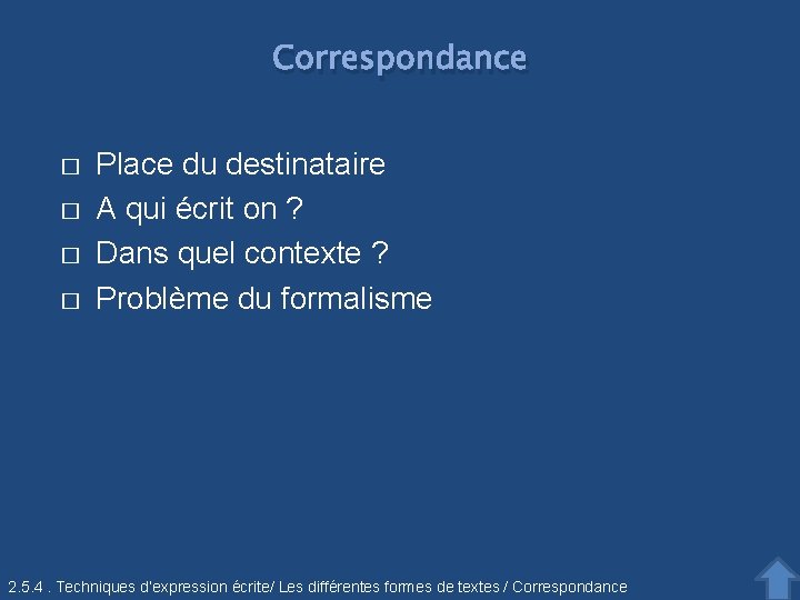 Correspondance � � Place du destinataire A qui écrit on ? Dans quel contexte