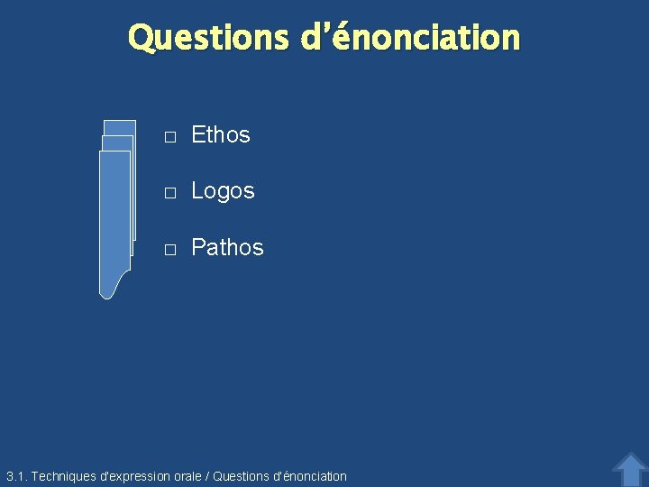 Questions d’énonciation � Ethos � Logos � Pathos 3. 1. Techniques d’expression orale /