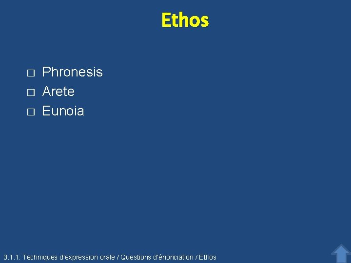 Ethos � � � Phronesis Arete Eunoia 3. 1. 1. Techniques d’expression orale /