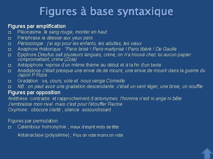 Figures à base syntaxique Figures par amplification � � � � � Pléonasme: le