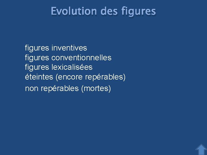 Evolution des figures inventives figures conventionnelles figures lexicalisées éteintes (encore repérables) non repérables (mortes)