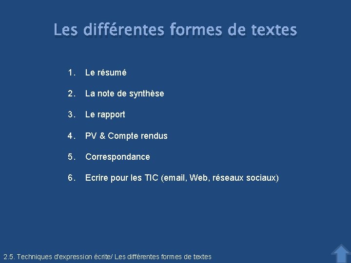 Les différentes formes de textes 1. Le résumé 2. La note de synthèse 3.