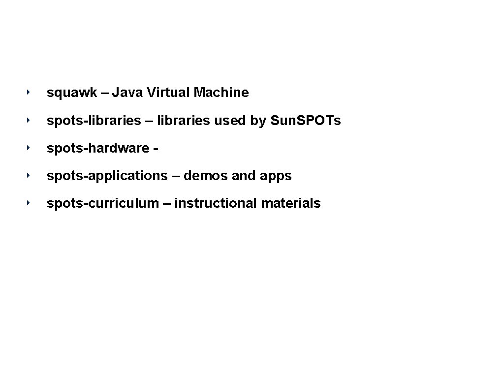 Projects Covered ‣ squawk – Java Virtual Machine ‣ spots-libraries – libraries used by