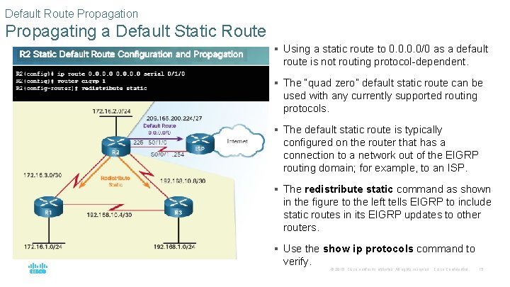 Default Route Propagation Propagating a Default Static Route § Using a static route to