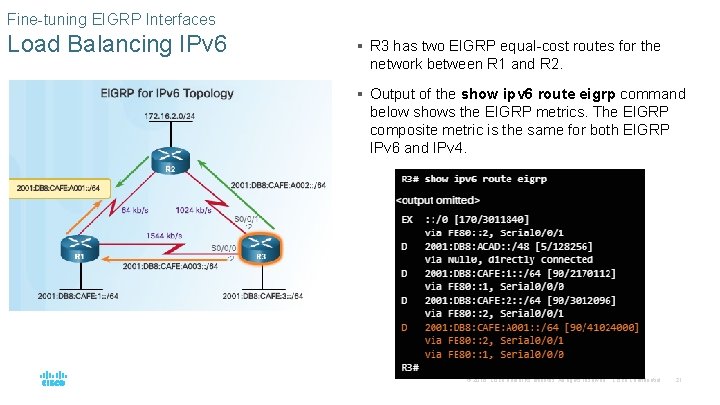 Fine-tuning EIGRP Interfaces Load Balancing IPv 6 § R 3 has two EIGRP equal-cost