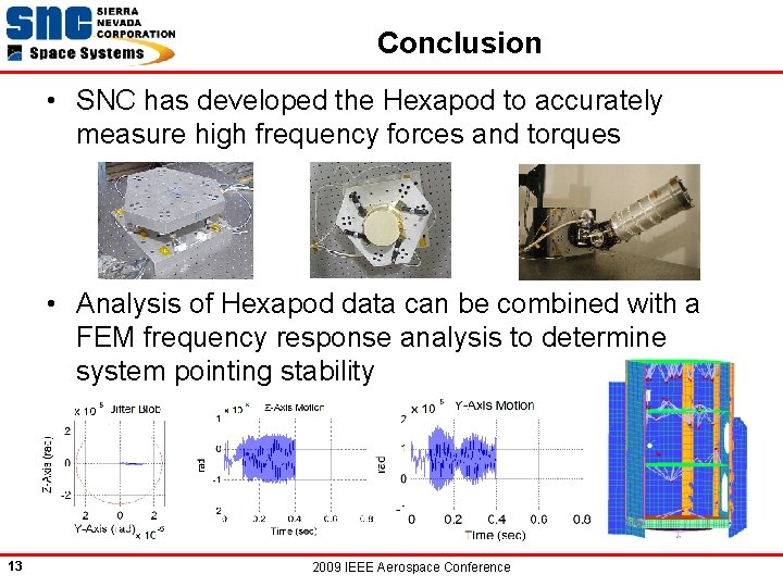Conclusion • SNC has developed the Hexapod to accurately measure high frequency forces and