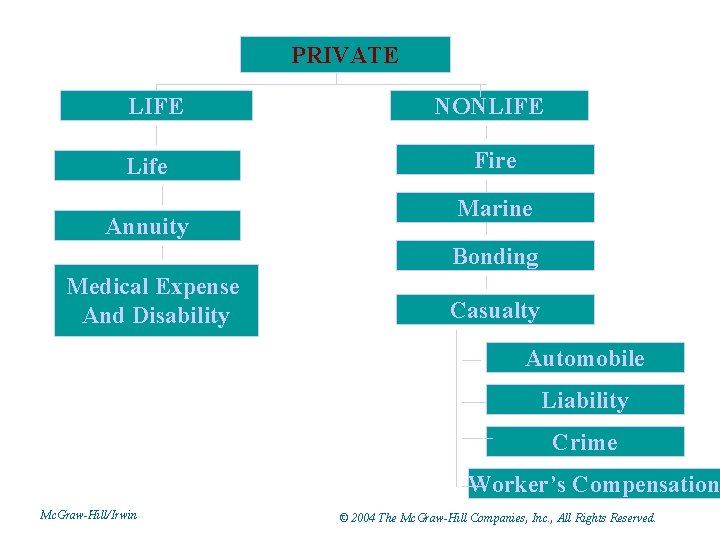 PRIVATE LIFE Life Annuity NONLIFE Fire Marine Bonding Medical Expense And Disability Casualty Automobile