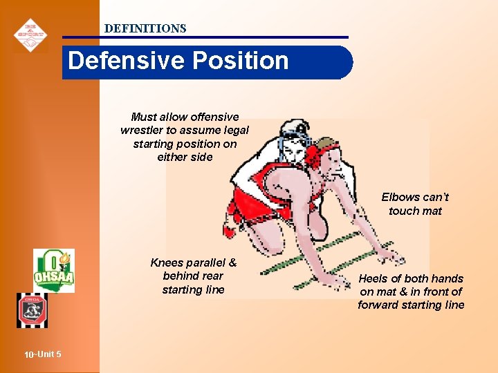 DEFINITIONS Defensive Position Must allow offensive wrestler to assume legal starting position on either