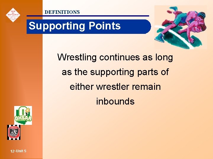 DEFINITIONS Supporting Points Wrestling continues as long as the supporting parts of either wrestler