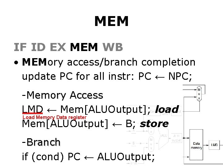 MEM IF ID EX MEM WB • MEMory access/branch completion update PC for all