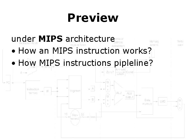 Preview under MIPS architecture • How an MIPS instruction works? • How MIPS instructions