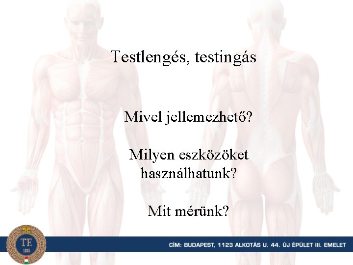 Testlengés, testingás Mivel jellemezhető? Milyen eszközöket használhatunk? Mit mérünk? 