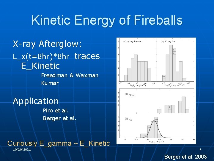 Kinetic Energy of Fireballs X-ray Afterglow: L_x(t=8 hr)*8 hr traces E_Kinetic Freedman & Waxman