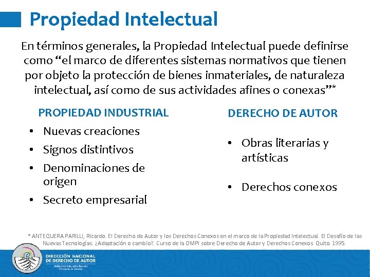 Propiedad Intelectual En términos generales, la Propiedad Intelectual puede definirse como “el marco de