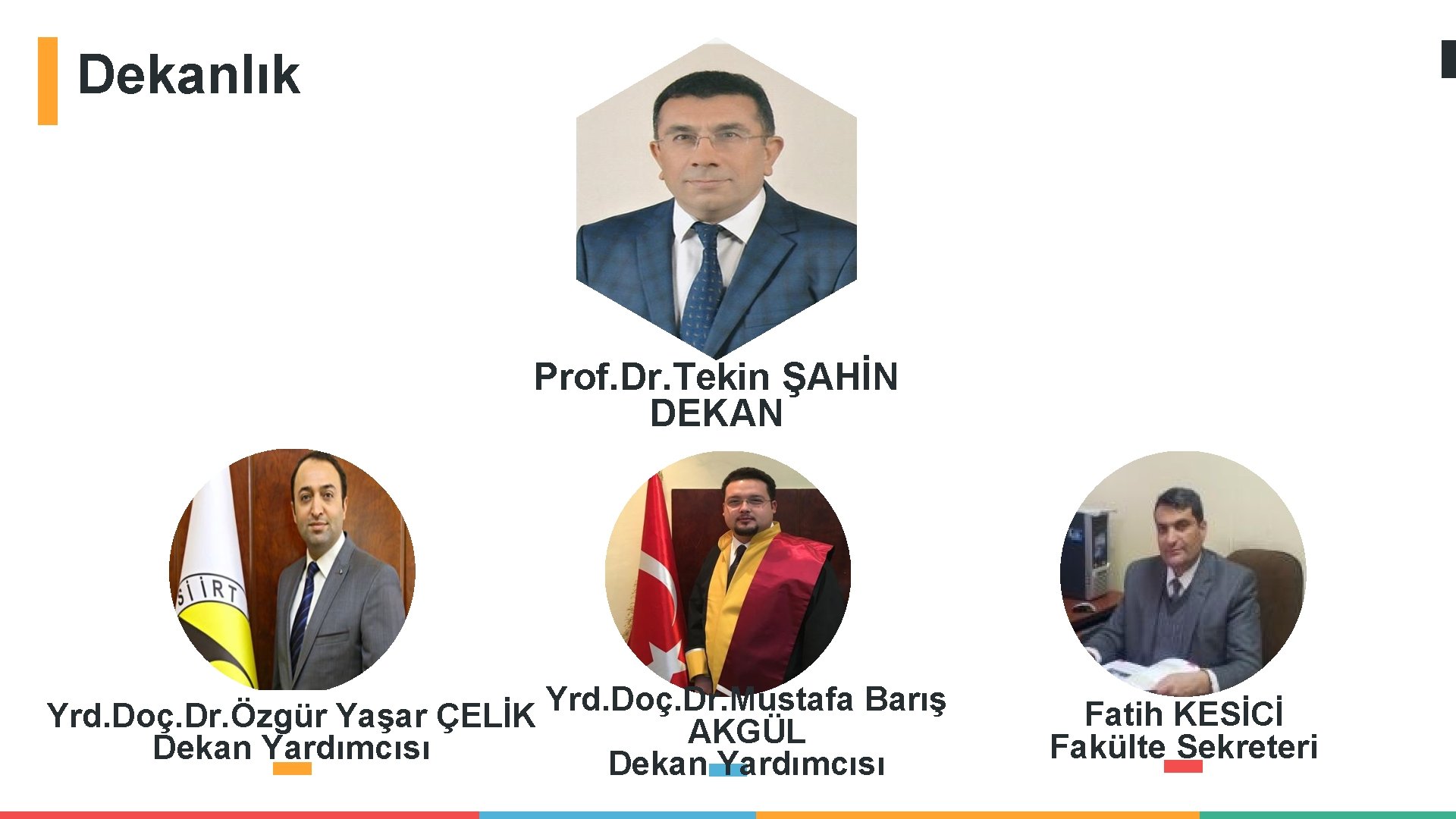 Dekanlık Prof. Dr. Tekin ŞAHİN DEKAN Yrd. Doç. Dr. Mustafa Barış Yrd. Doç. Dr.
