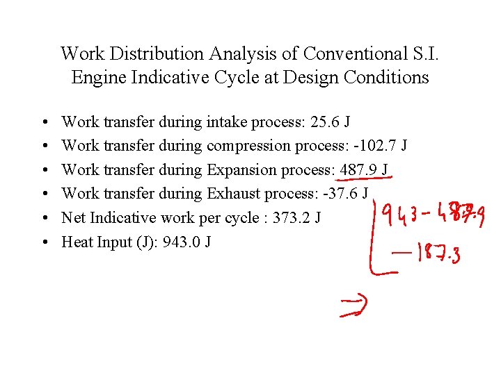 Work Distribution Analysis of Conventional S. I. Engine Indicative Cycle at Design Conditions •