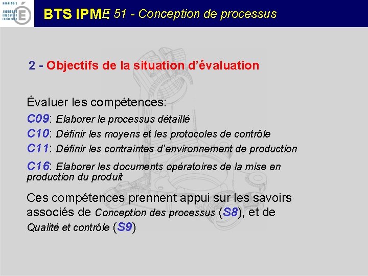 BTS IPM E: 51 - Conception de processus 2 - Objectifs de la situation