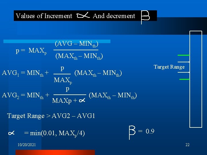 Values of Increment p = MAXp AVG 1 = MINth + AVG 2 =
