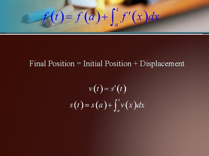 Final Position = Initial Position + Displacement 