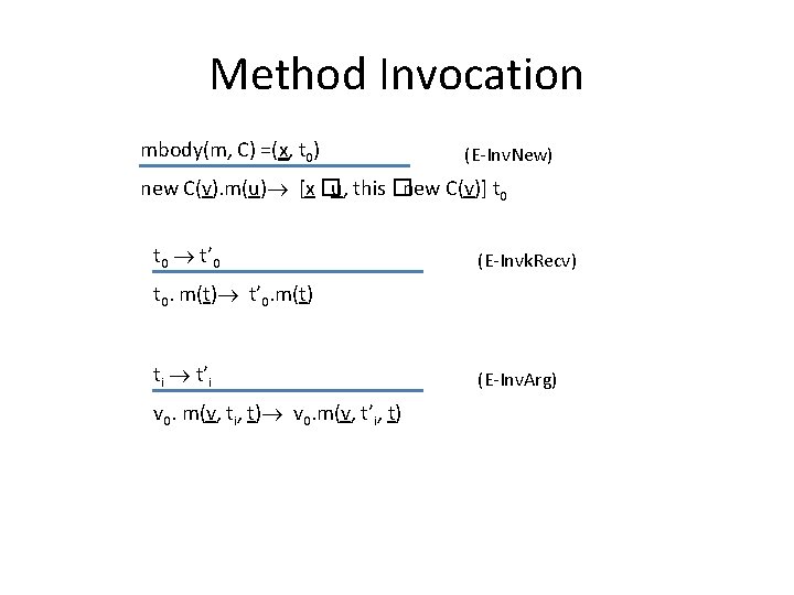 Method Invocation mbody(m, C) =(x, t 0) (E-Inv. New) new C(v). m(u) [x �u,