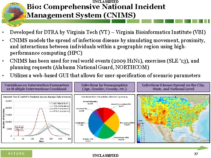 UNCLASSIFIED Bio: Comprehensive National Incident Management System (CNIMS) • • Developed for DTRA by UNCLASSIFIED Bio: Comprehensive National Incident Management System (CNIMS) • • Developed for DTRA by