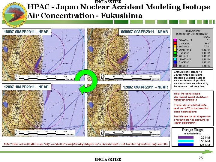 UNCLASSIFIED HPAC - Japan Nuclear Accident Modeling Isotope Air Concentration - Fukushima 1800 Z UNCLASSIFIED HPAC - Japan Nuclear Accident Modeling Isotope Air Concentration - Fukushima 1800 Z