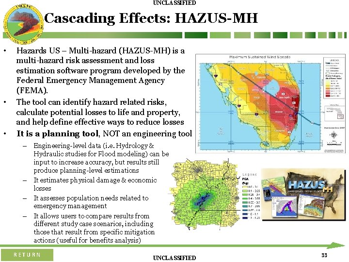 UNCLASSIFIED Cascading Effects: HAZUS-MH • • • Hazards US – Multi-hazard (HAZUS-MH) is a UNCLASSIFIED Cascading Effects: HAZUS-MH • • • Hazards US – Multi-hazard (HAZUS-MH) is a
