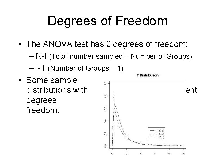 Degrees of Freedom • The ANOVA test has 2 degrees of freedom: – N-I Degrees of Freedom • The ANOVA test has 2 degrees of freedom: – N-I