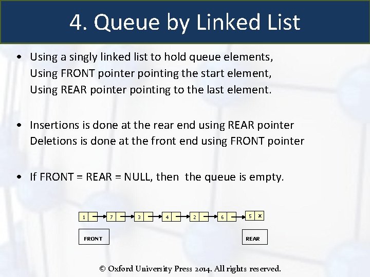 4. Queue by Linked List • Using a singly linked list to hold queue